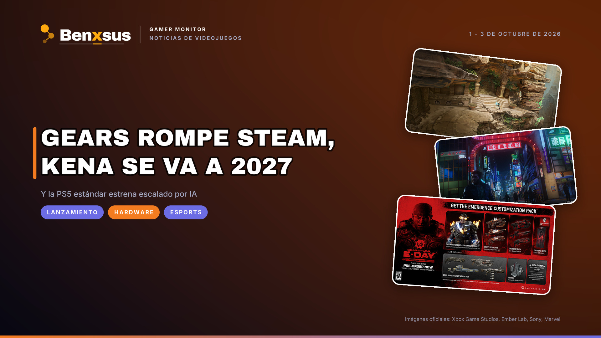 Gears of War: E-Day rompe su récord en Steam, Kena se va a 2027 y la PS5 estrena escalado por IA