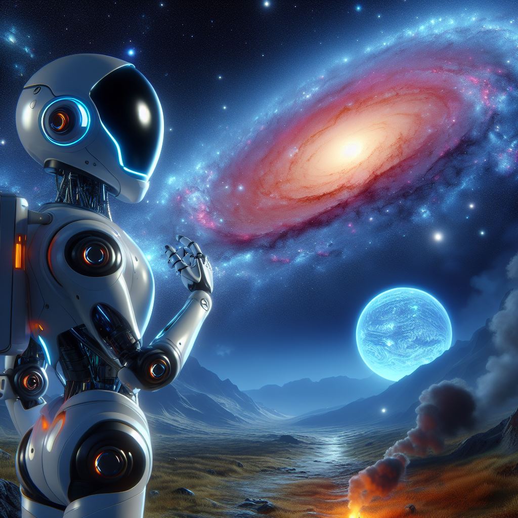 image generada robot galaxia